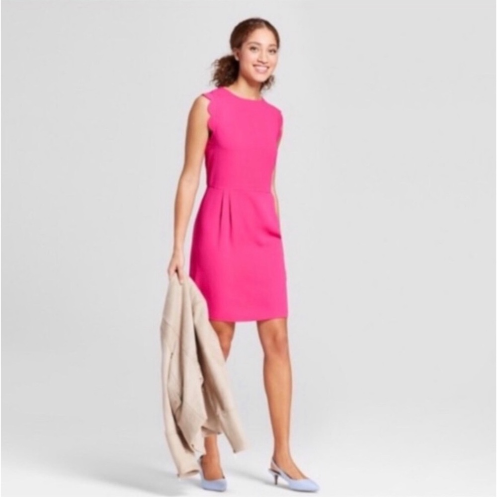 NWT A New Day Hot Pink Scalloped Sleeve Sheath Dress Womens Size XS